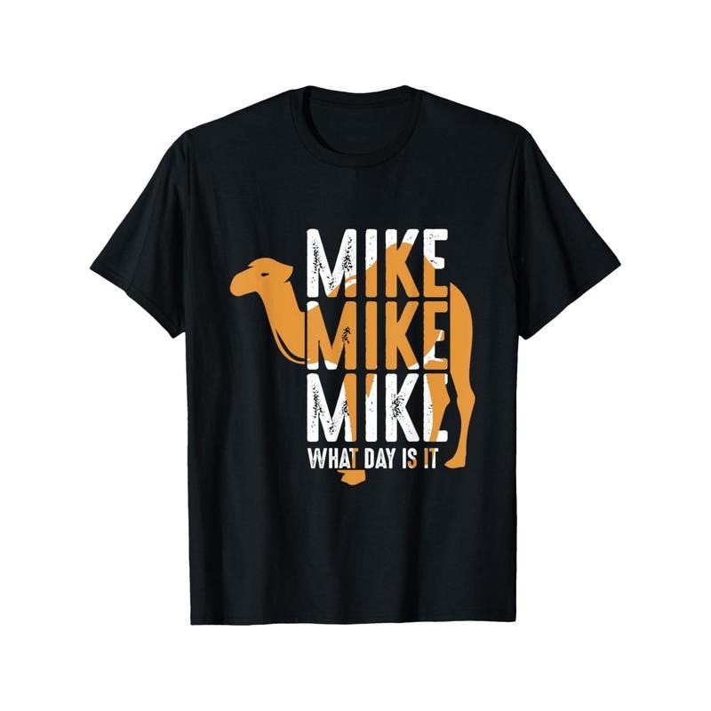 1pc Mike Camel Quote Cotton T-Shirt, Casual Round Neck, Geometric Pattern, Stretch Fabric, Unisex for Adults, Teens,...