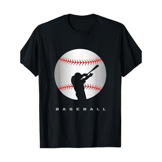 1pc Sports Fan Baseball Bat & Ball Print T-Shirt - 100% Cotton Crew Neck Tee - Knit Fabric Non-Stretch - All-Season Adult...