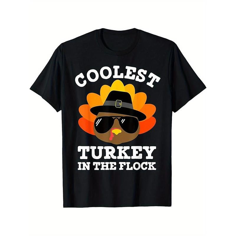 1pc Thanksgiving Turkey Graphic T-Shirt for Men - Cotton Crew Neck Tee with Slight Stretch, All-Season Sports Style,...
