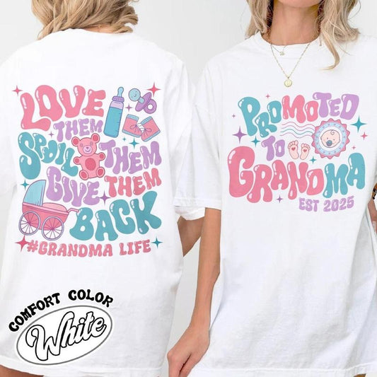 2 Sided Est Grandma T-shirt, Promoted to Grandma Shirt, Mothers Day Gift for Grandma, Granny Shirt, Gigi Mimi Shirt, Nana...