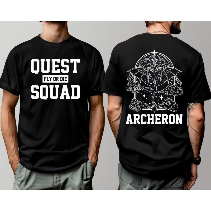 2-Sided Quest Squad Shirt Fly or Die Archeron Basgiath War College T-shirt, Classic Styles, Never Go Out of Fashion, Full...