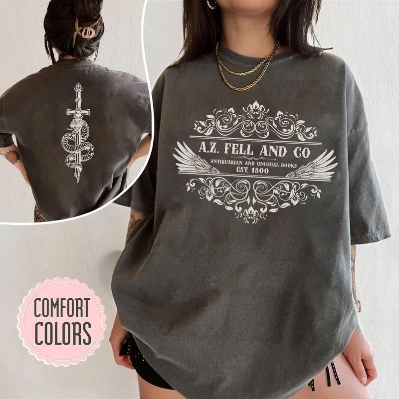 2 Slide Design, A.Z. Fell And Co Antiquarian Books T-Shirt - Aziraphale Crowley T-Shirt, Ineffable Husbands Tee, Comic...