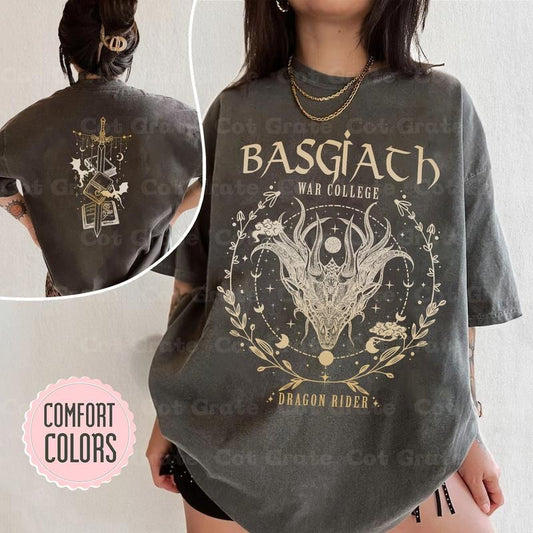 2 Slide Design, Basgiath War College 2-Sided Tee - Fourth Wing Dragon Rider T-Shirt - Dual-Design Fantasy Academy Hoodie,...