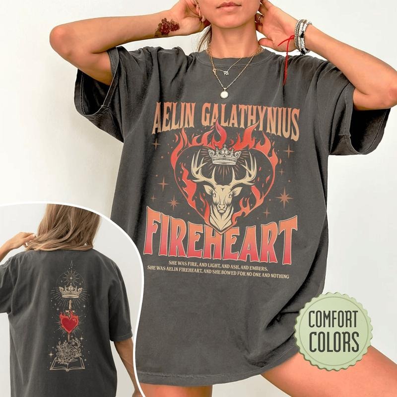 2 Slide Design, Throne Of Glass Fan T-Shirt, Aelin Galathynius Shirts, Fireheart Aelin T Shirt, Kingsflame The Thirteen,...