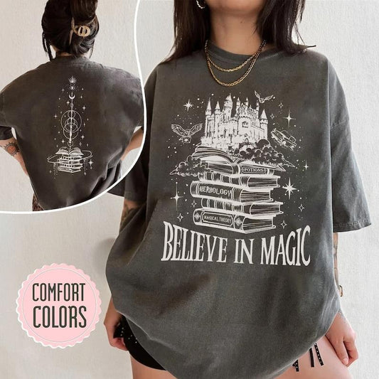 2 Slide Design,Wizard Castle Book T-Shirt - HP Inspired T-Shirt, Believe In Magic Shirt, Wizarding World Tee, Bookish...
