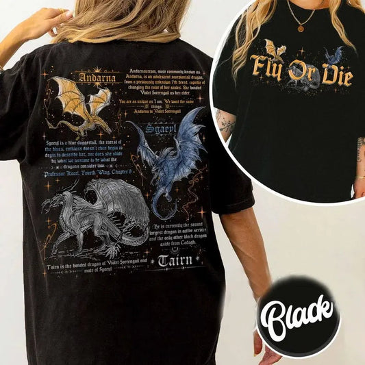 2 Slides, Fly or Die tshirt, Tairn Andarna Sgaeyl, Basgiath War College Shirt, Bookish Gift for Readers, Fourth Wing,...