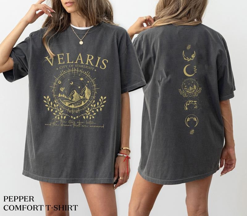 2 slide design,Velaris T-shirt, Gold Print, Original Design, Velaris Shirt, City of Starlight, The Night Court, Sjm...