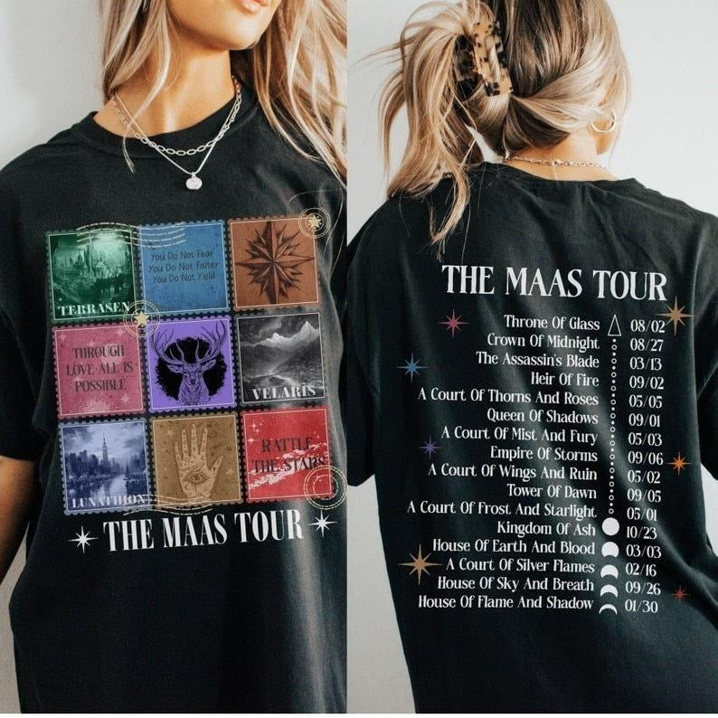 2 slides, Sarah J. Maas Eras Tour T-Shirt, The Maas Tour Tee, Crescent City, Throne of Glass Merch, SJM Fan Apparel gift,...