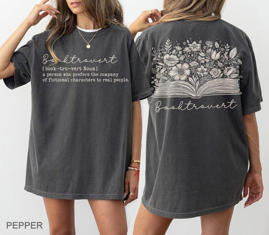 2 slides, Two sided booktrovert definition tshirt, floral book t-shirt, bookish t-shirt, iprintasty, Teacher t-shirt,...