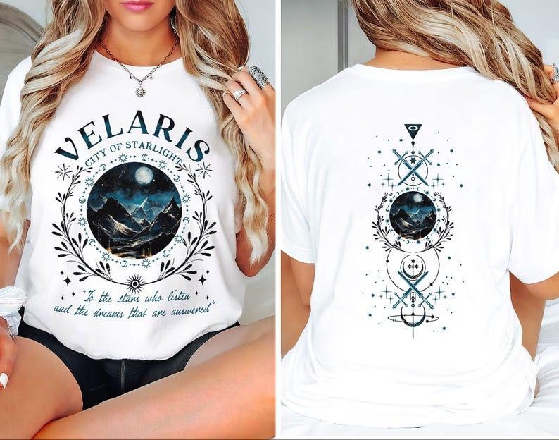 2 slides, Velaris City Of Starlight Shirt, ACOTAR Tee, Retro Velaris Bookish Shirt, Unisex House Of Wind Book Clothing,...