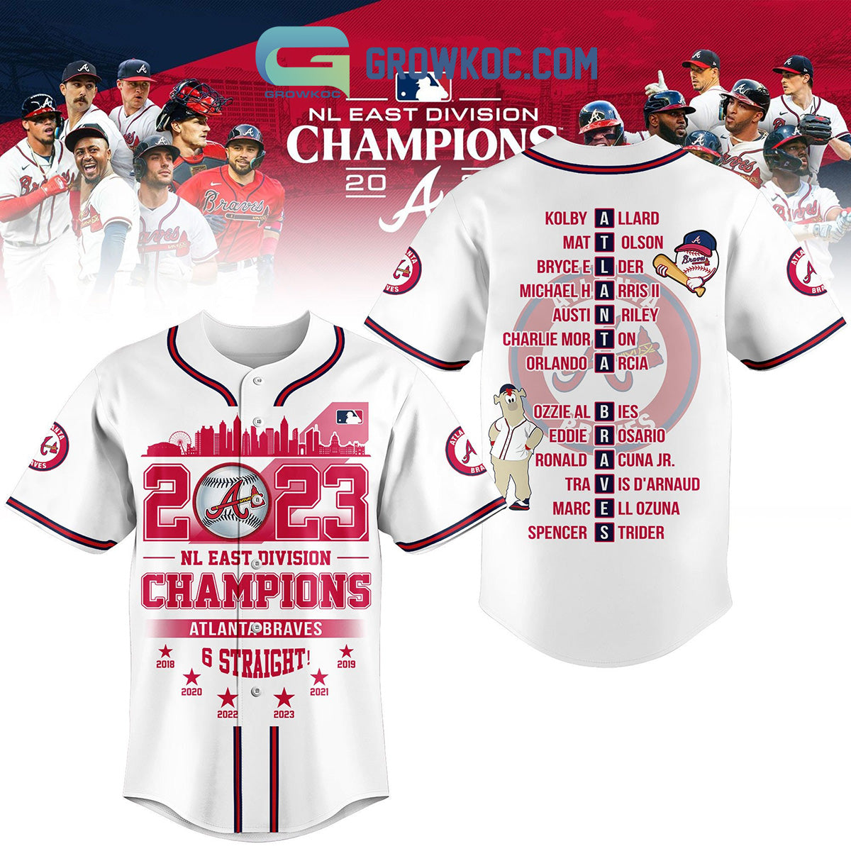 2023 NL East Division Champions Atlanta Braves 6 Straight Baseball Jersey