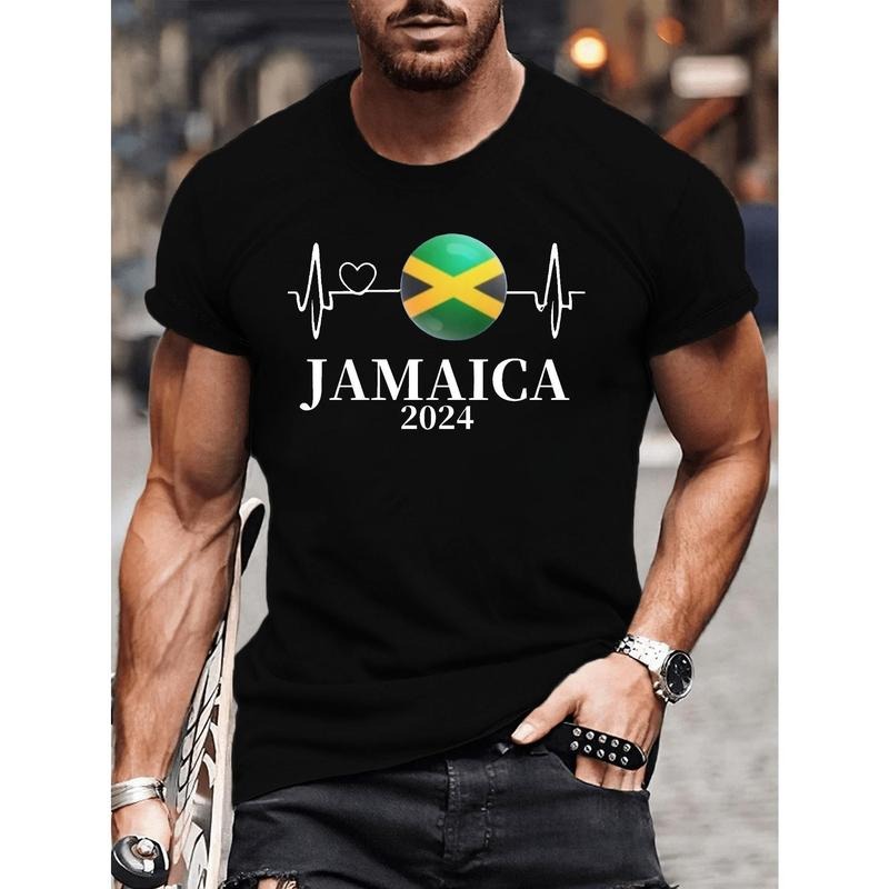 2024 Light and Versatile Plus-Size Jamaica Crewneck Short-Sleeved Men's T-Shirt Made in USA Hoodie, Sweatshirt