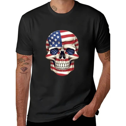 2024 New American Flag Skull short sleeve cotton T-shirt Made in USA Hoodie, Sweatshirt | WearSparks.com