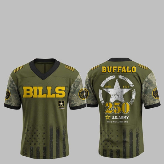 2025 Bills 250th Anniversary US Army Jersey - Grishko.com T-Shirts, Hoodie, Sweatshirt | WearSparks.com (Image 1)