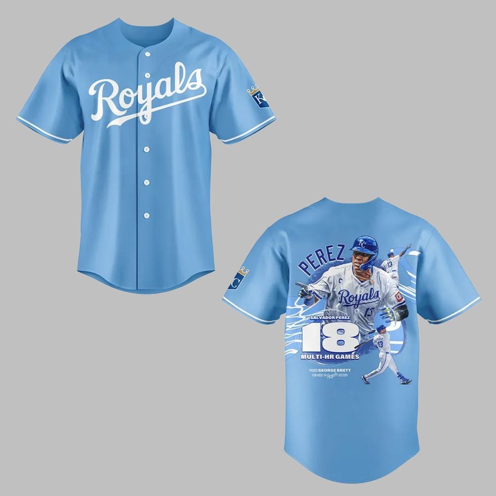 2025 Royals Salvador Perez 18 Multi-Homer Games Jersey - Grishko.com T-Shirts, Hoodie, Sweatshirt | WearSparks.com (Image 1)
