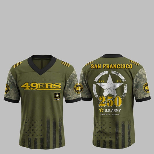 2025 SF 49ers 250th Anniversary US Army Jersey - Grishko.com T-Shirts, Hoodie, Sweatshirt | WearSparks.com (Image 1)