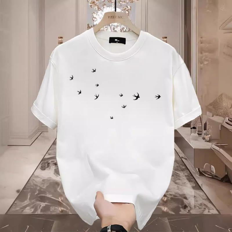2025 Short Sleeve Pure Cotton T-Shirt Versatile Casual Loose Fit Printed Men's Round Neck Top Short Sleeve Base...