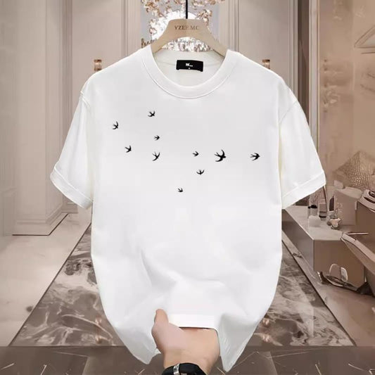 2025 Short Sleeve Pure Cotton T-Shirt Versatile Casual Loose Fit Printed Men's Round Neck Top Short Sleeve Base...