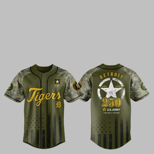 2025 Tigers US ARMY 250th Birthday Baseball Jersey - Grishko.com T-Shirts, Hoodie, Sweatshirt | WearSparks.com (Image 1)
