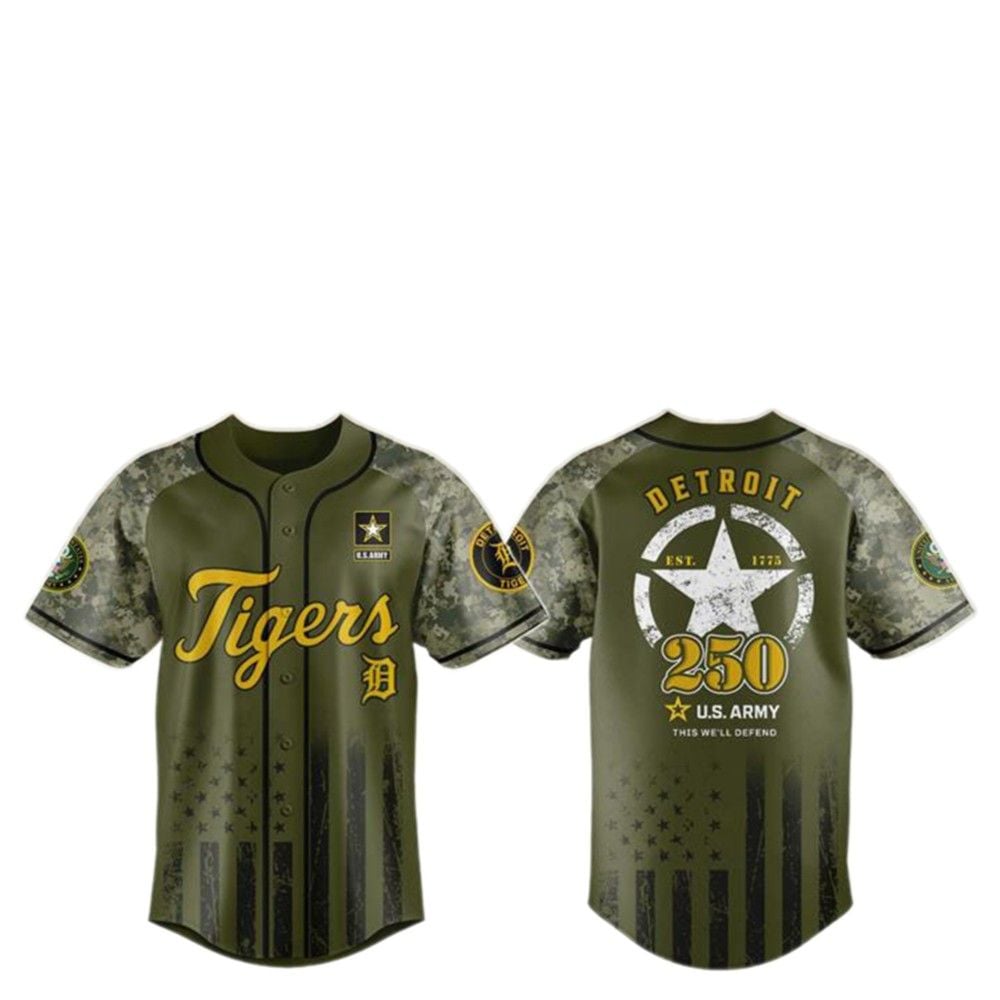 2025 Tigers US ARMY 250th Birthday Baseball Jersey - Grishko.com T-Shirts, Hoodie, Sweatshirt | WearSparks.com (Image 2)