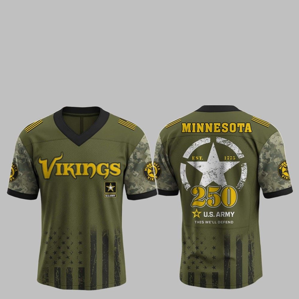2025 Vikings 250th Anniversary US Army Jersey - Grishko.com T-Shirts, Hoodie, Sweatshirt | WearSparks.com (Image 1)