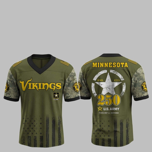 2025 Vikings 250th Anniversary US Army Jersey - Grishko.com T-Shirts, Hoodie, Sweatshirt | WearSparks.com (Image 1)