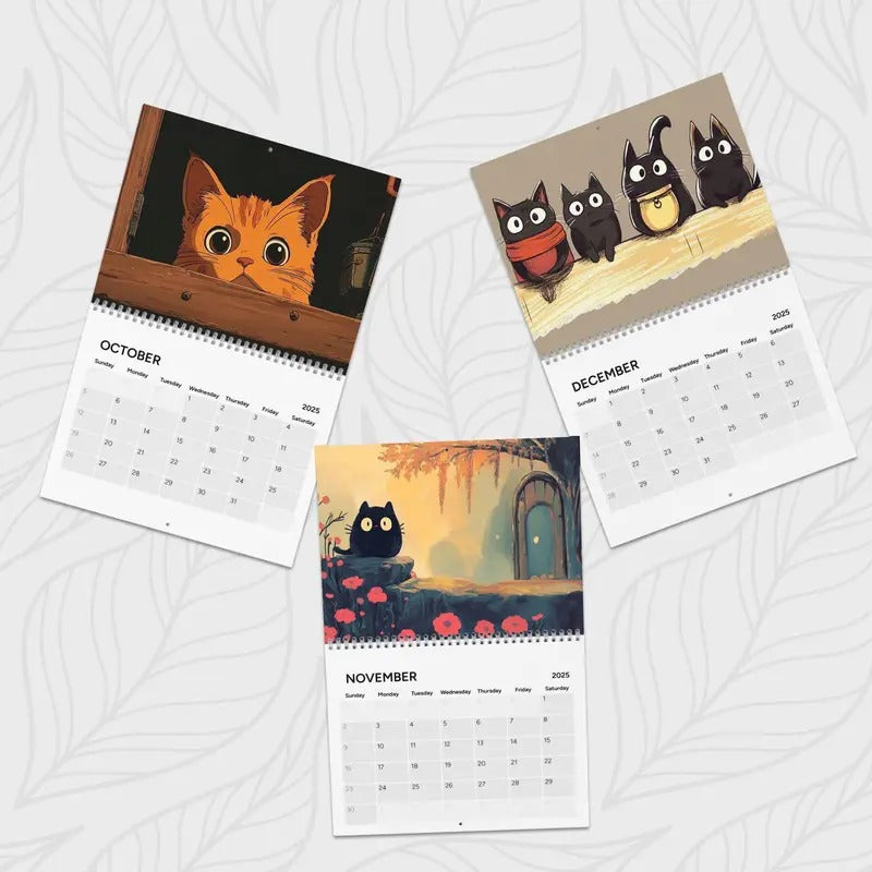 2025 Wall Calendar -Cat CalaGhibli 2025 Wall Calendar featuring Ponyo, Spirited Away, Arrietty, and more, Anime Calendar,...