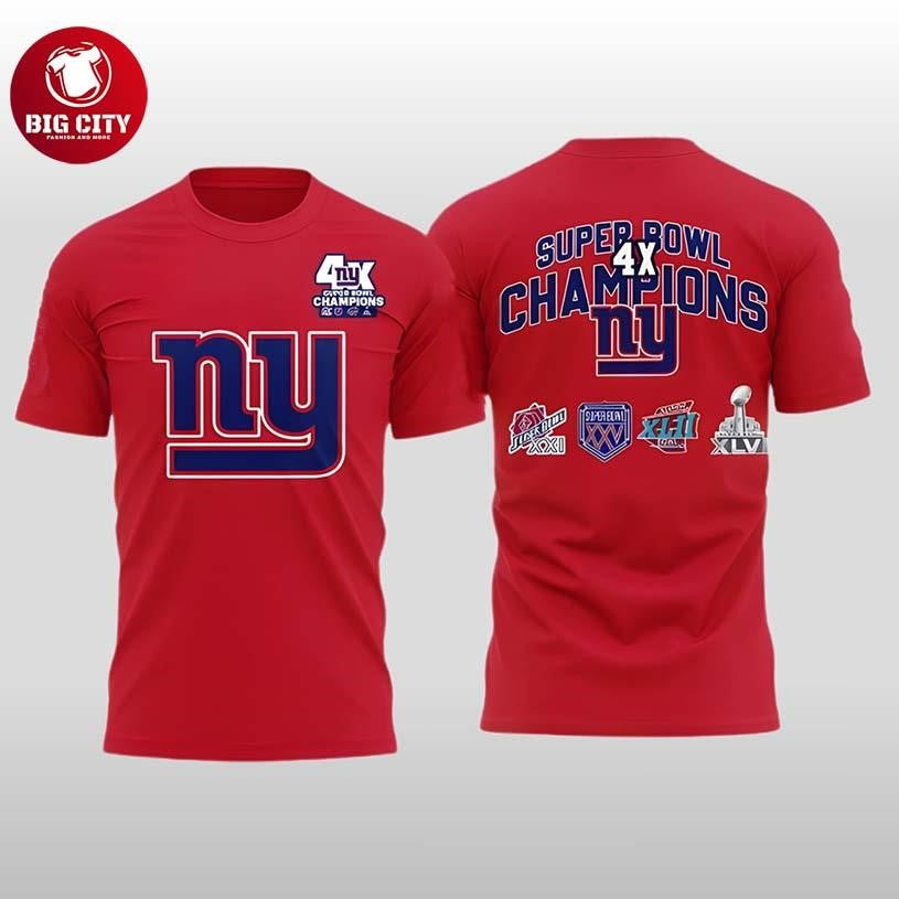 2026 New York Giants 4 Time Champions Patch Throwback Two Sided Shirt