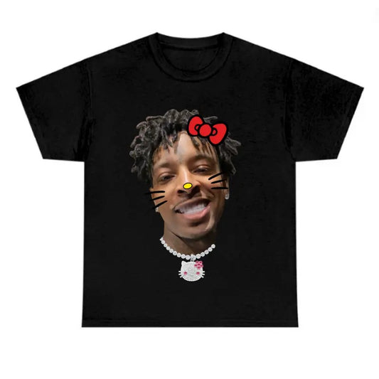 21 Savageee Kittty Cute Black T-Shirt for Men - Classic Cotton Fabric Hoodie, Sweatshirt | WearSparks.com