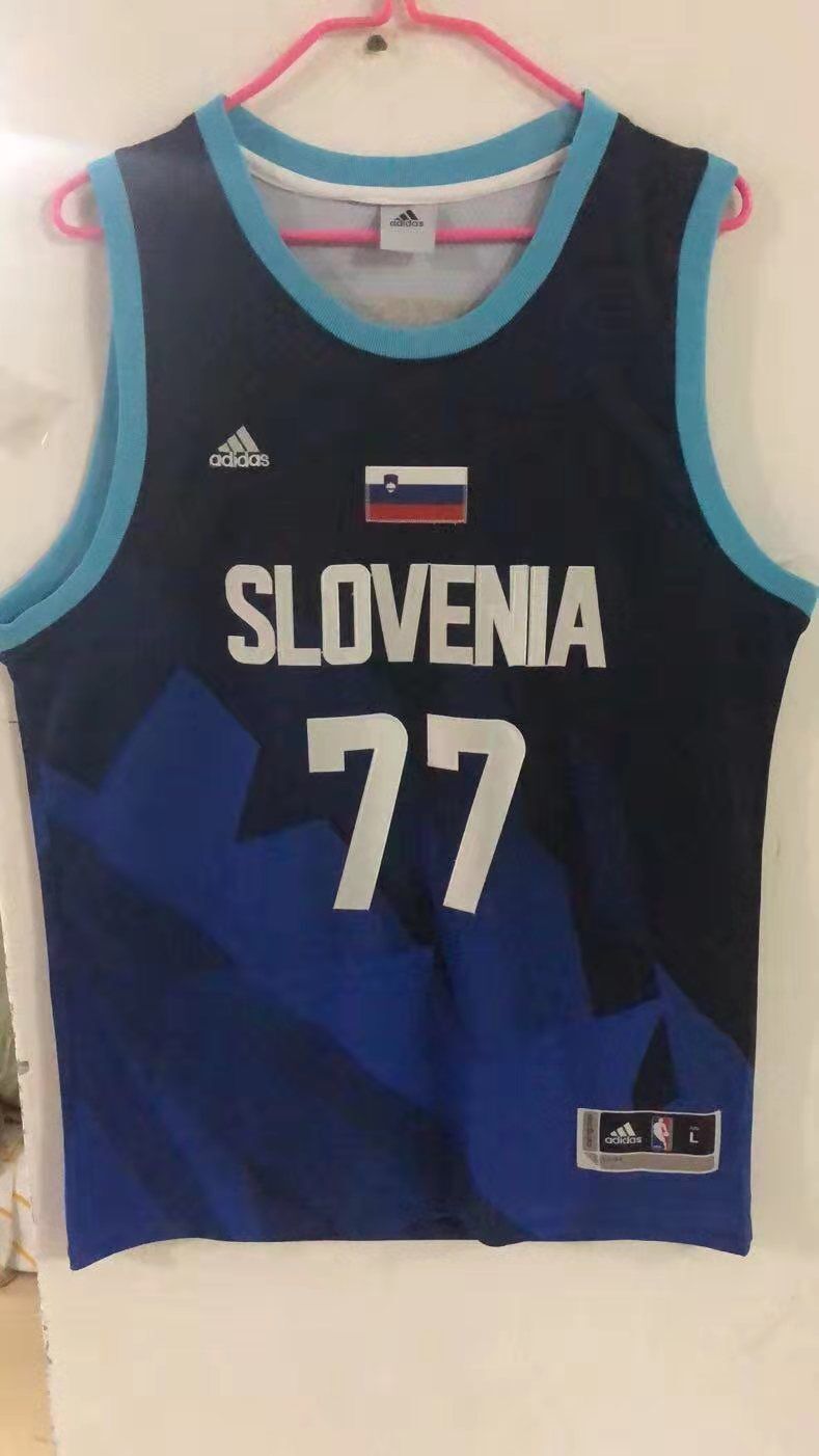 #77 Doncic Tokyo Olympic Slovenia jersey blue (heat pressed) Tokyo Olympics Team Doncic Navy Style 1