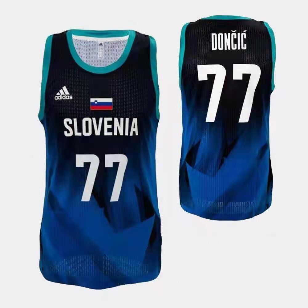 #77 Doncic Tokyo Olympic Slovenia jersey blue (heat pressed) Tokyo Olympics Team Doncic Navy Style 3