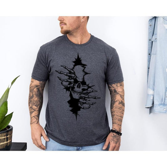#238 - Peeking Skeleton Rips Through Guys Design -  - Print Unisex Crew neck Tee T-shirt Hoodie, Sweatshirt | WearSparks.com