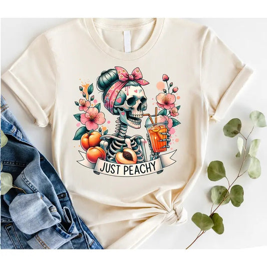 #263 - Just Peachy Skull Skeleton Shirt - Print Unisex Crew neck Tee T-shirt Hoodie, Sweatshirt | WearSparks.com