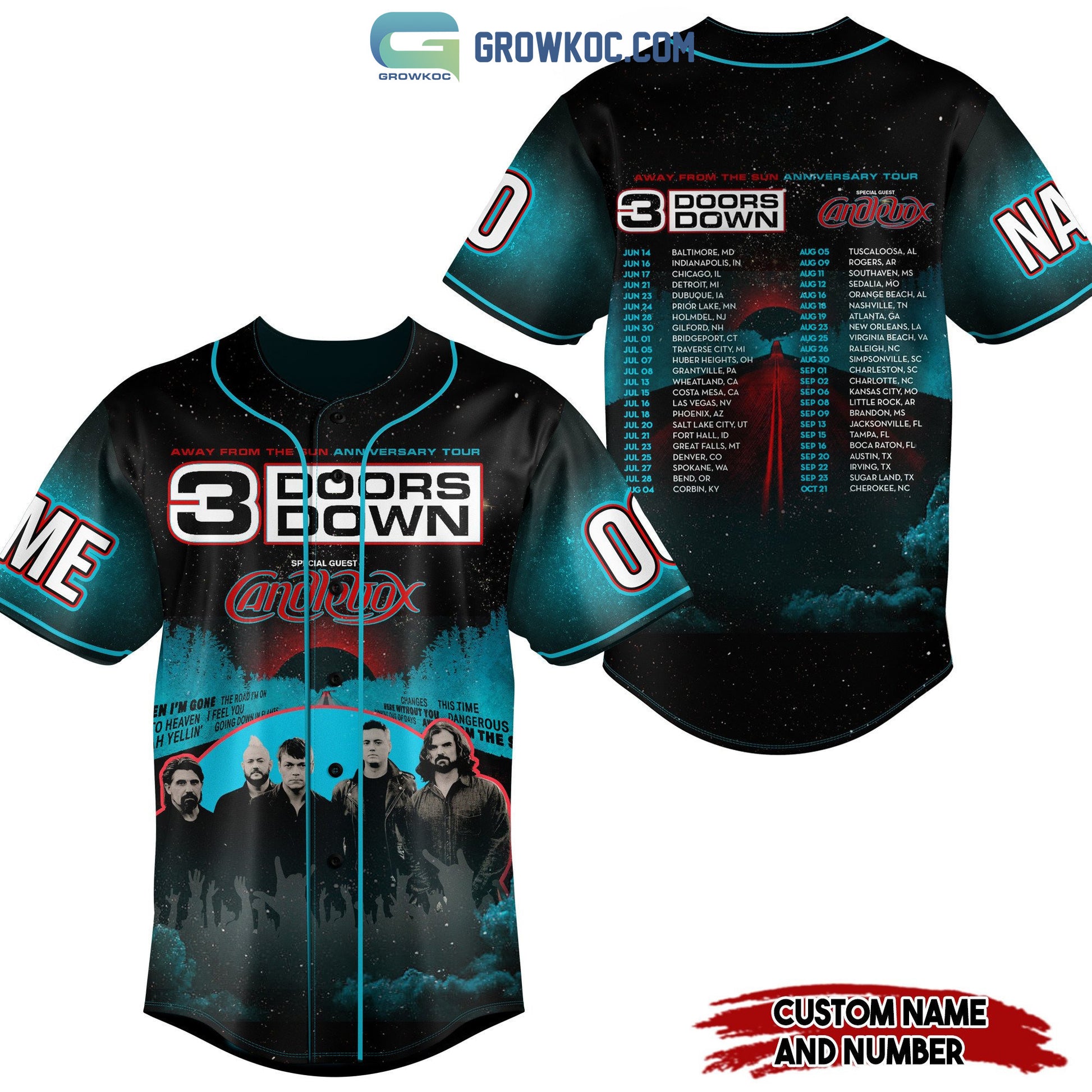 3 Doors Down Away From The Sun Anniversary Tour Personalized Baseball Jersey