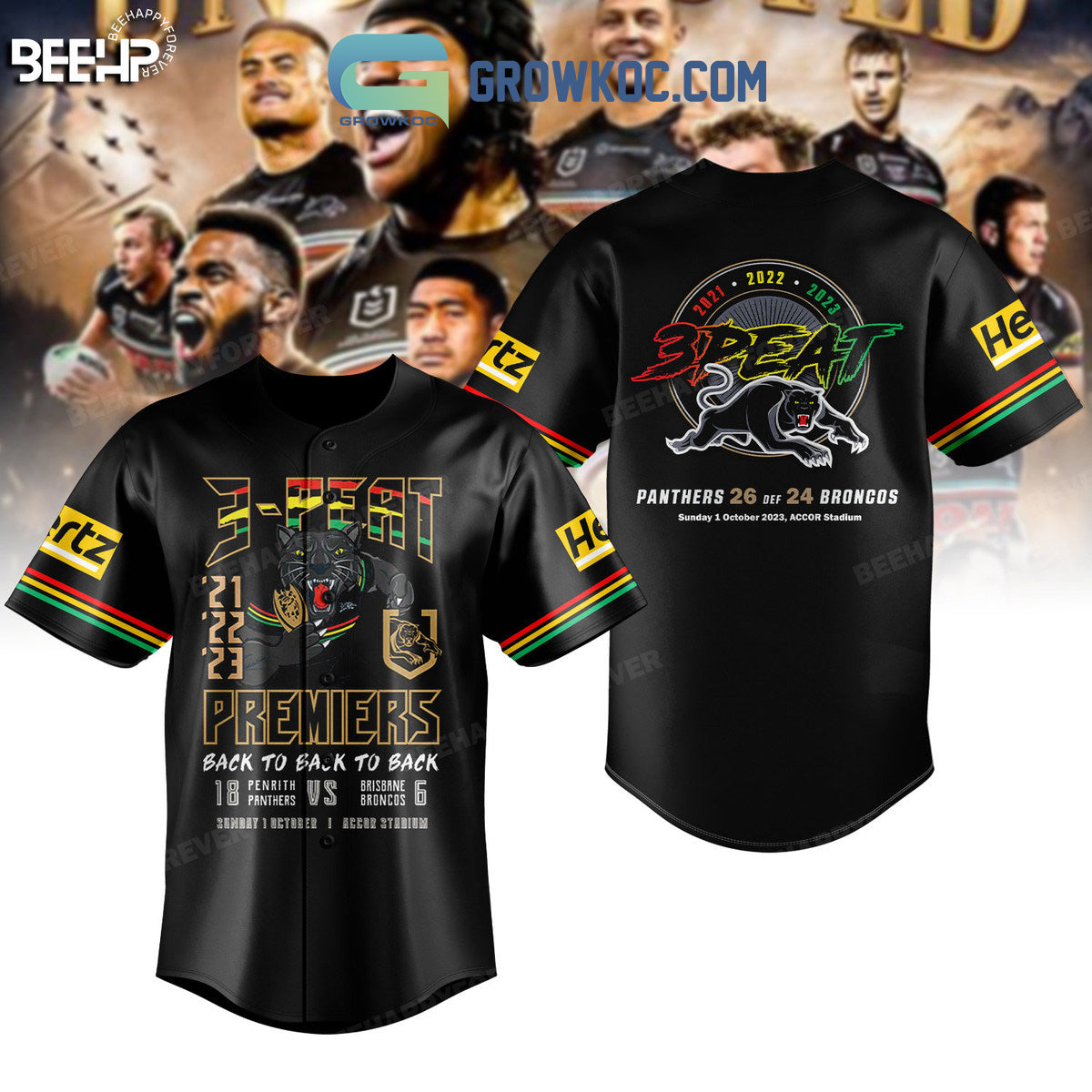 3 Peat Premiers Back To Back To Back Penrith Panther Baseball Jersey