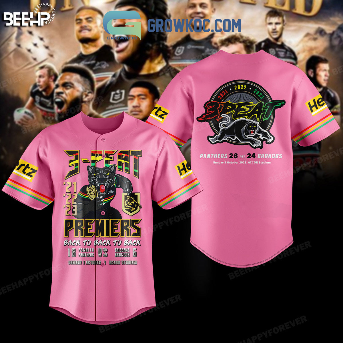 3 Peat Premiers Back To Back To Back Penrith Panther Baseball Jersey