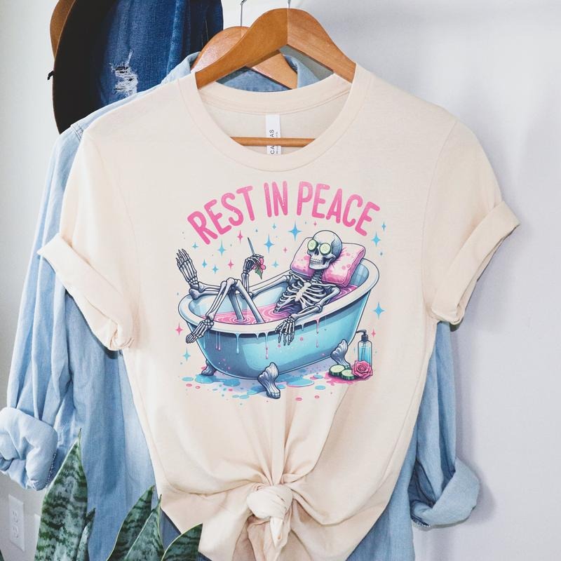 # 313 - Rest in Peace Skeleton Relaxing in Tub - Print Unisex Crew neck Tee T-shirt Comfort Fabric Hoodie, Sweatshirt