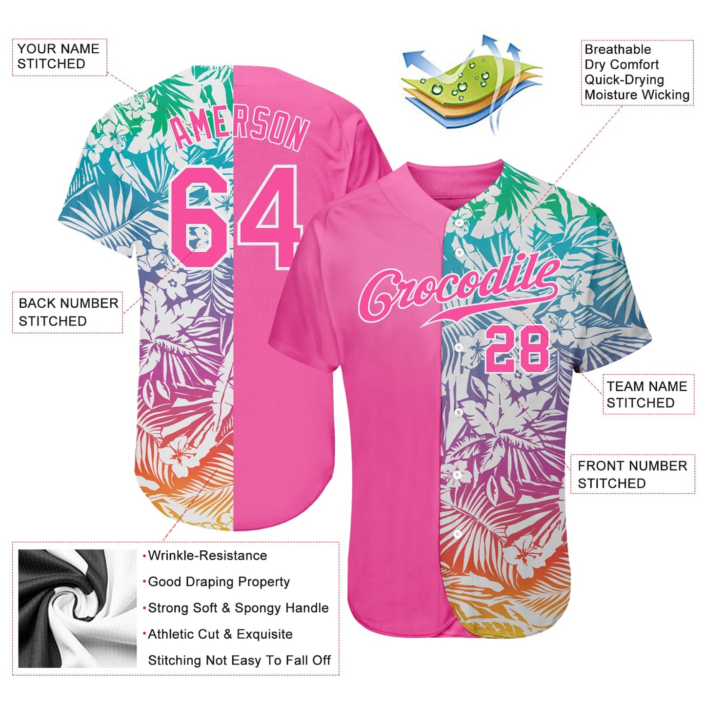 Custom 3D Pattern Design Tropical Palm Leaves Authentic Baseball Jersey T-Shirts, Hoodie, Sweatshirt (Image 4)