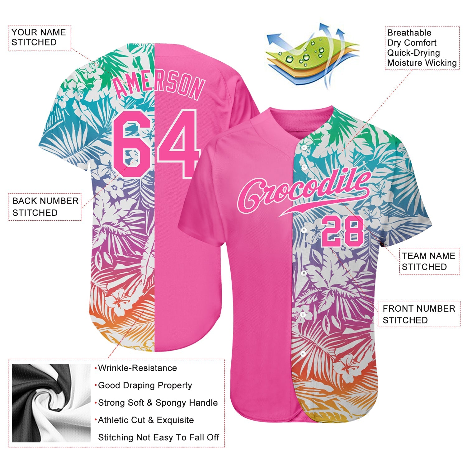 Custom 3D Pattern Design Tropical Palm Leaves Authentic Baseball Jersey T-Shirts, Hoodie, Sweatshirt (Image 4)