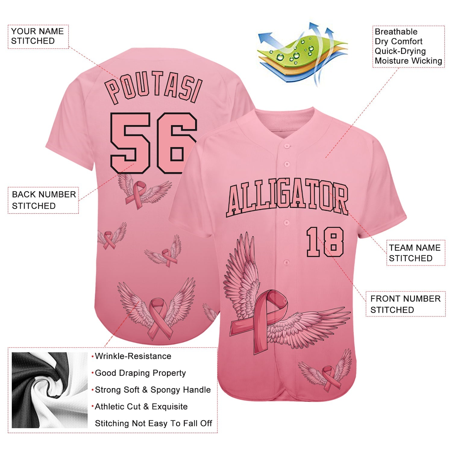 Custom 3D Pink Ribbon With Angel Wings Breast Cancer Awareness Month Women Health Care Support Authentic... (Image 3)