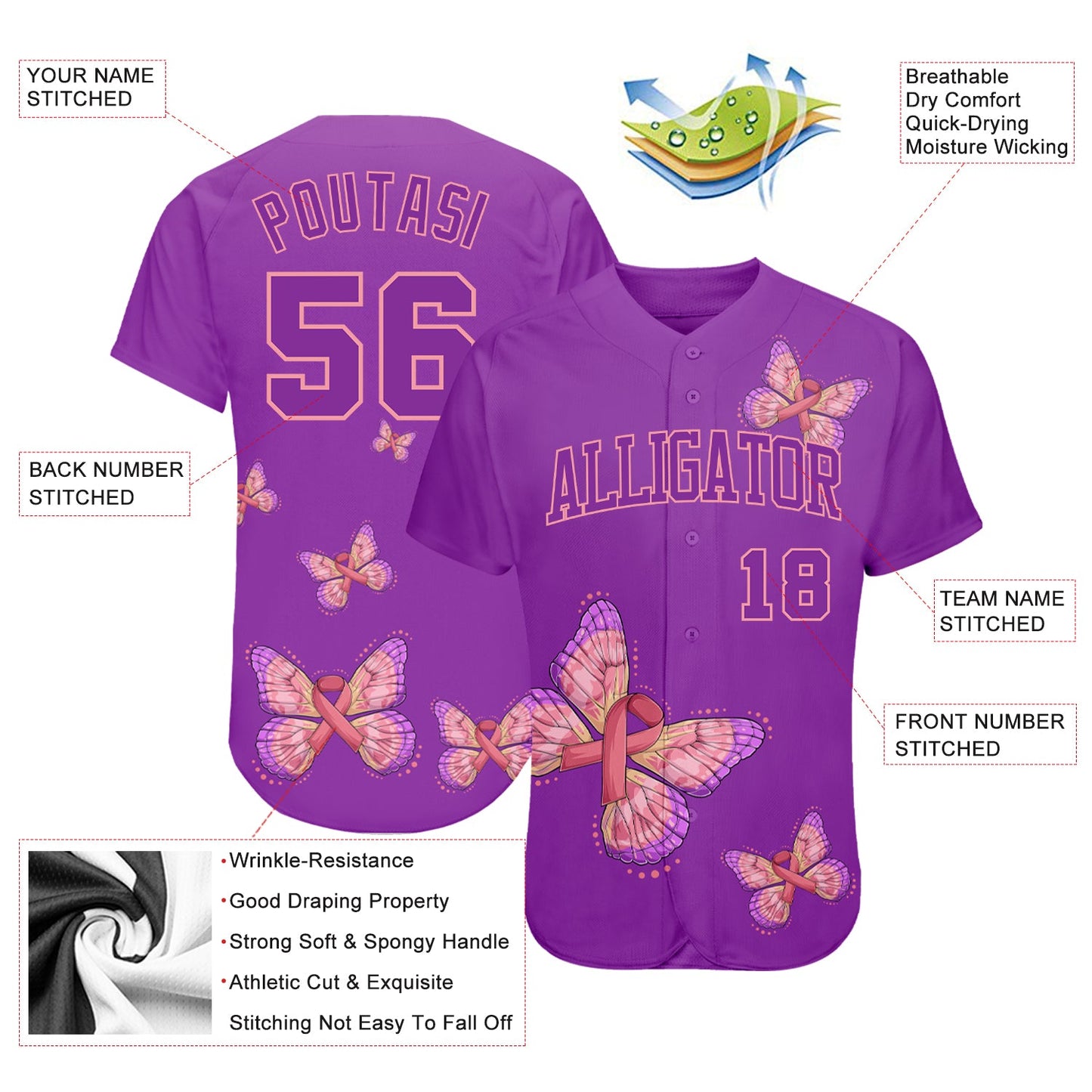 Custom 3D Pink Ribbon With Butterfly Wings Breast Cancer Awareness Month Women Health Care Support Authentic... (Image 3)