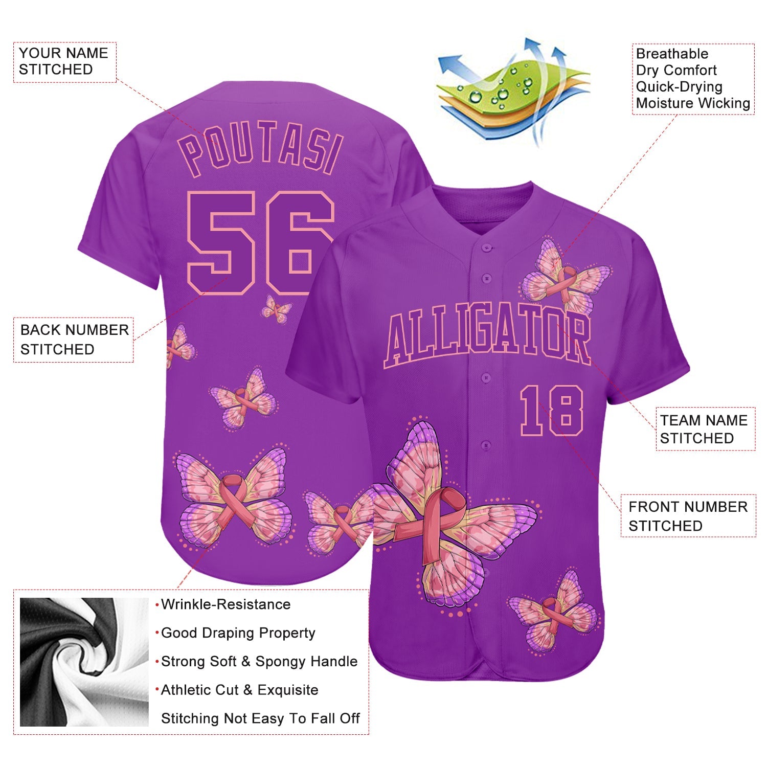 Custom 3D Pink Ribbon With Butterfly Wings Breast Cancer Awareness Month Women Health Care Support Authentic... (Image 3)