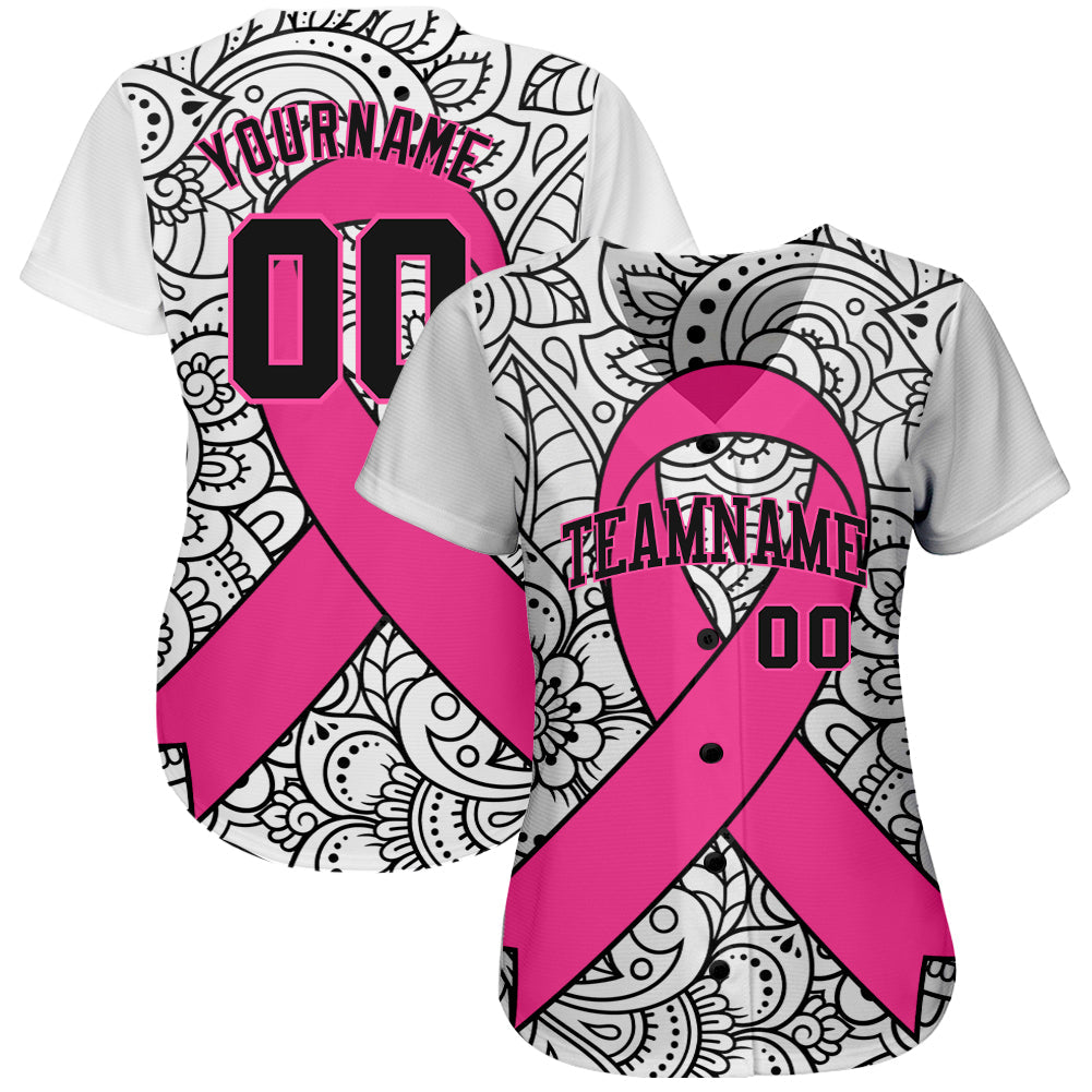 Custom 3D Pink Ribbon Breast Cancer Awareness Month Women Health Care Support Authentic Baseball Jersey... (Image 2)