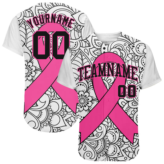 Custom 3D Pink Ribbon Breast Cancer Awareness Month Women Health Care Support Authentic Baseball Jersey... (Image 1)
