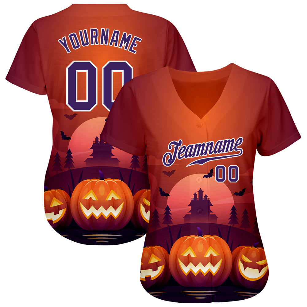 Custom 3D Pattern Halloween Pumpkins Horror Night Authentic Baseball Jersey T-Shirts, Hoodie, Sweatshirt (Image 2)
