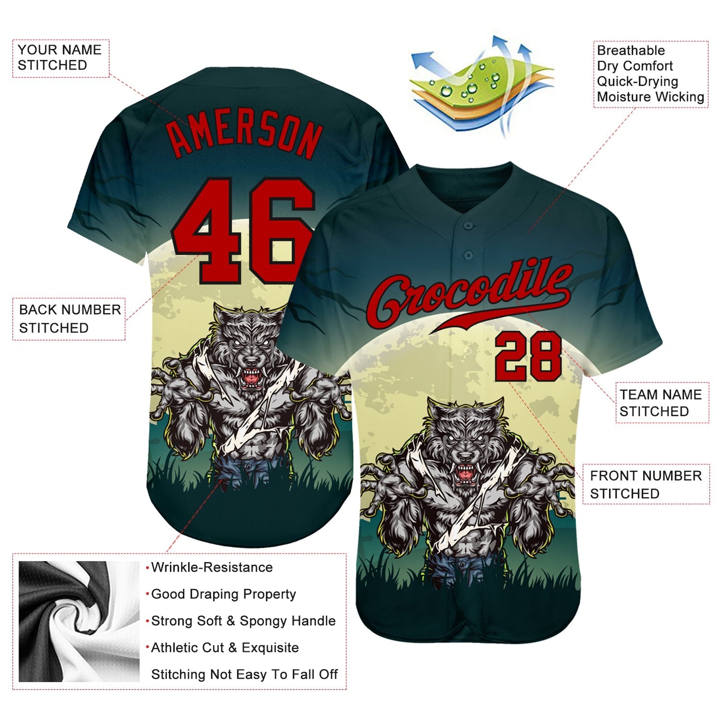 Custom 3D Pattern Halloween Trick Treat Horror Night Authentic Baseball Jersey T-Shirts, Hoodie, Sweatshirt (Image 3)