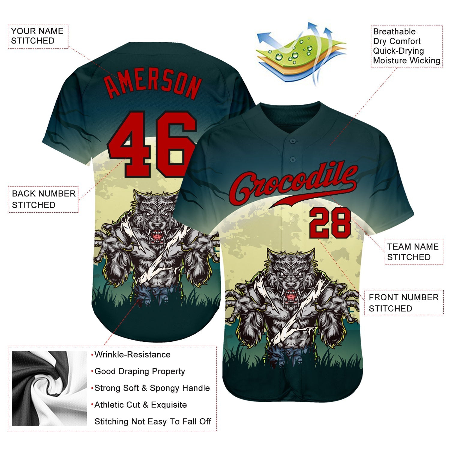 Custom 3D Pattern Halloween Trick Treat Horror Night Authentic Baseball Jersey T-Shirts, Hoodie, Sweatshirt (Image 3)