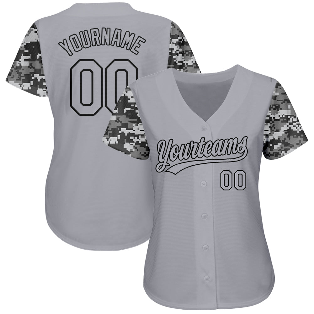 Custom Gray Black Digital Camo Two Tone Authentic Baseball Jersey