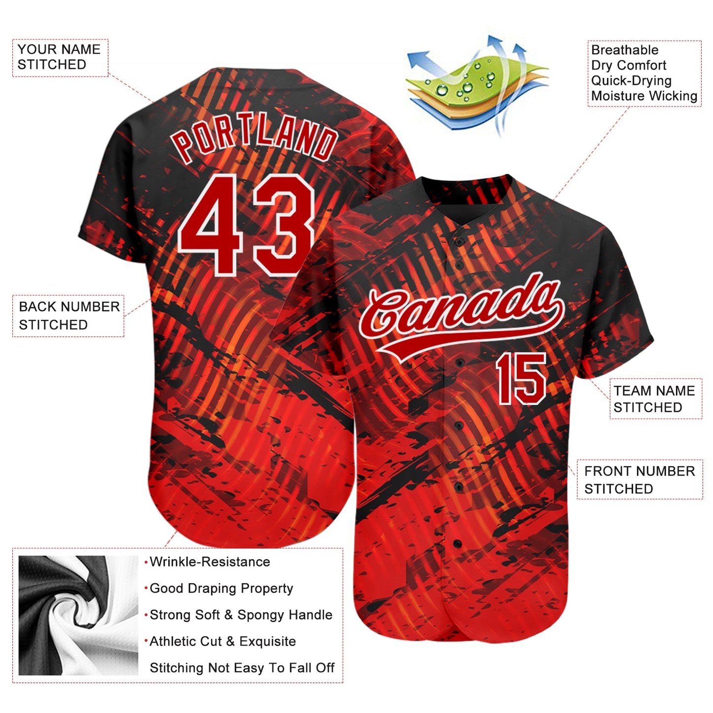 Custom Black Red-White 3D Pattern Design Authentic Baseball Jersey T-Shirts, Hoodie, Sweatshirt | WearSparks.com (Image 3)