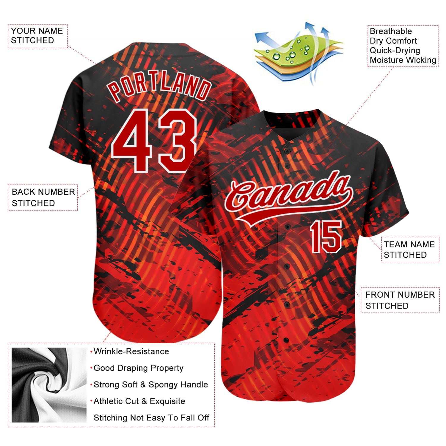 Custom Black Red-White 3D Pattern Design Authentic Baseball Jersey T-Shirts, Hoodie, Sweatshirt | WearSparks.com (Image 3)
